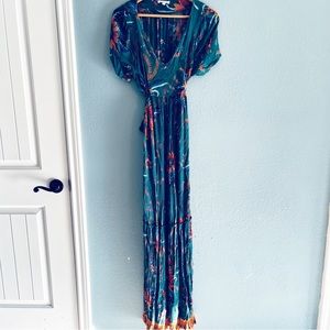 Patrons of peace size S green floral boho maxi dress